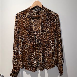 Express leopard bow front blouse